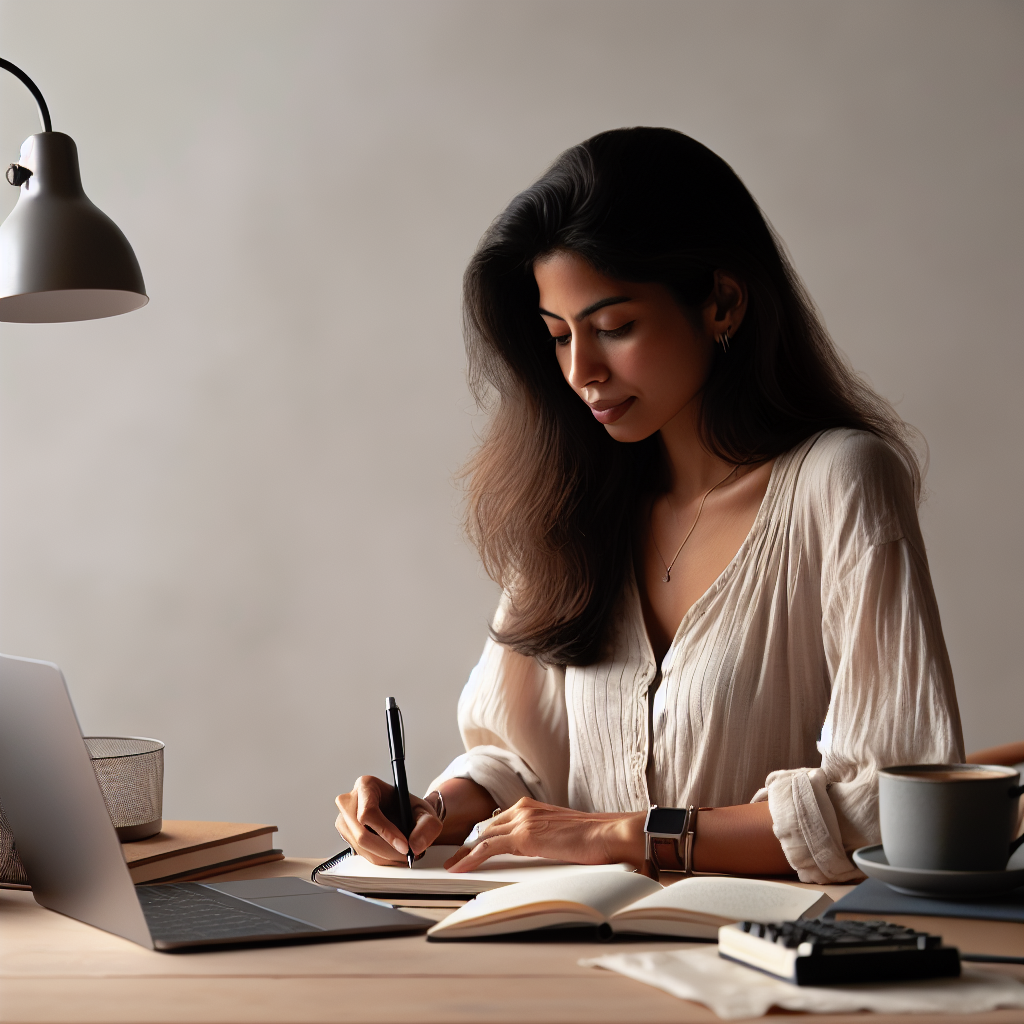 Confident Writing: An open notebook with a pen, ready for mindful writing.