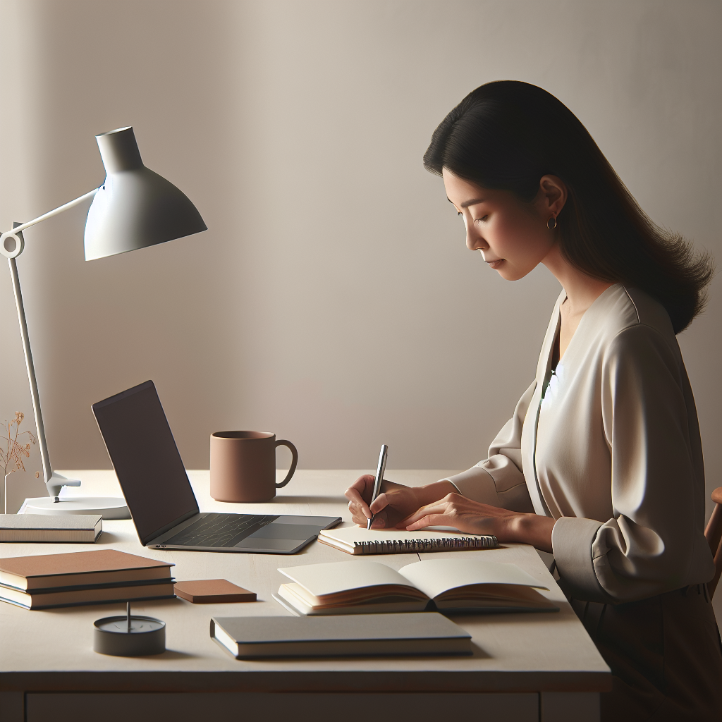 Writing Tips for Clarity: A person writing in a notebook, aiming for clear and organized thoughts.