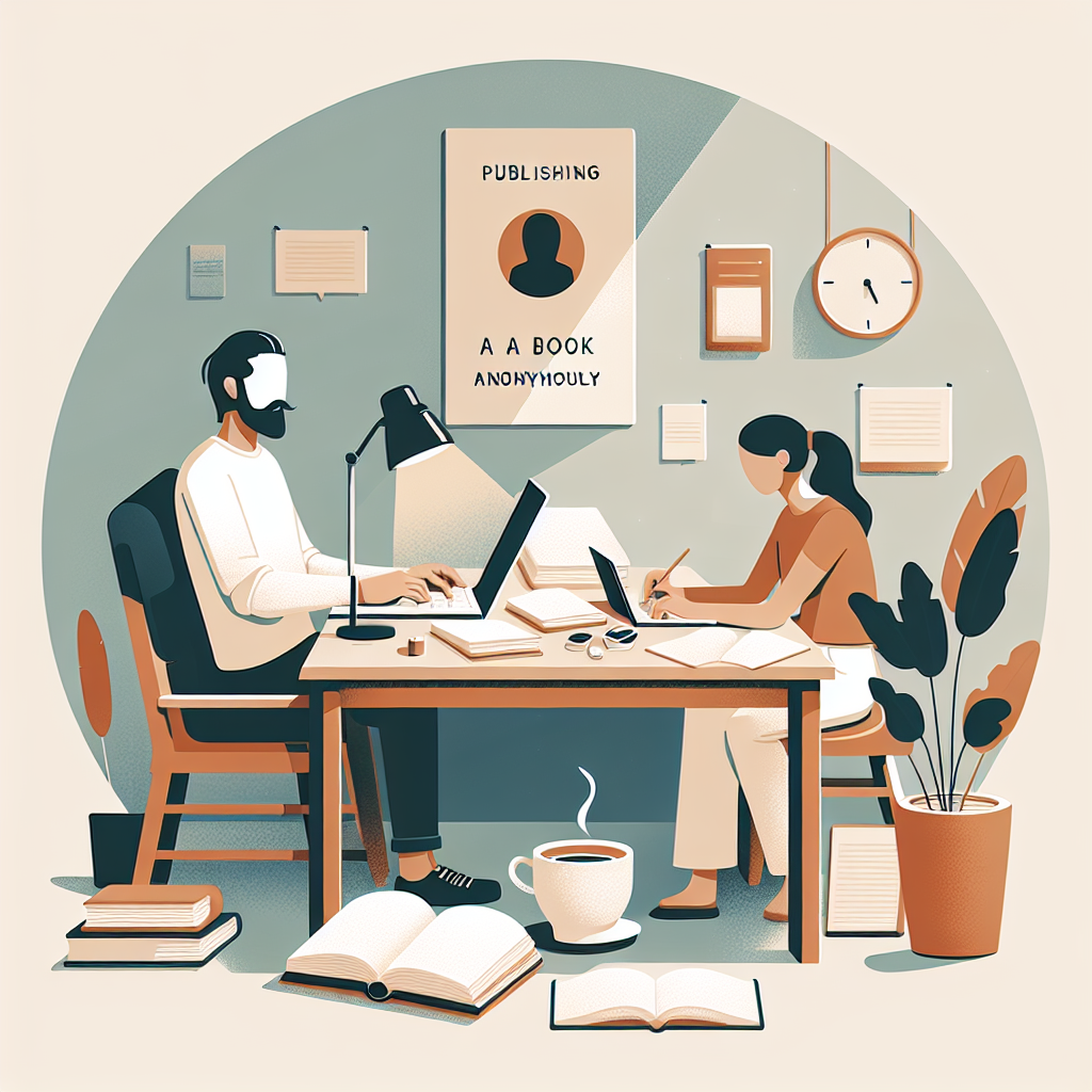 Publish Anonymously: Illustration showing a pen, paper, and mask symbolizing anonymous book writing.