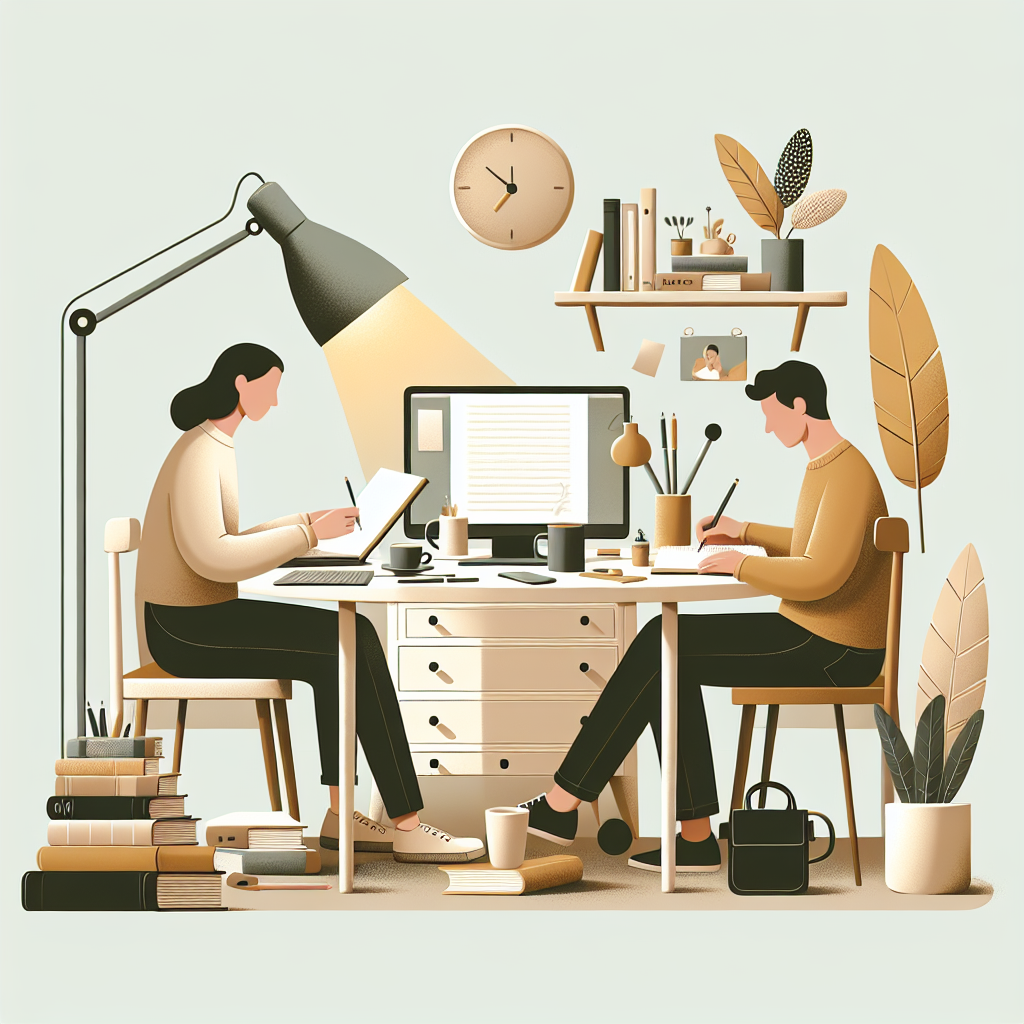 Write More Efficiently: An inspiring desk setup with a laptop, coffee cup, and notepad, perfect for writing.