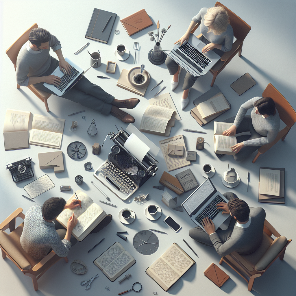 Collaboration Models: Image depicting diverse authors and experts collaborating creatively.