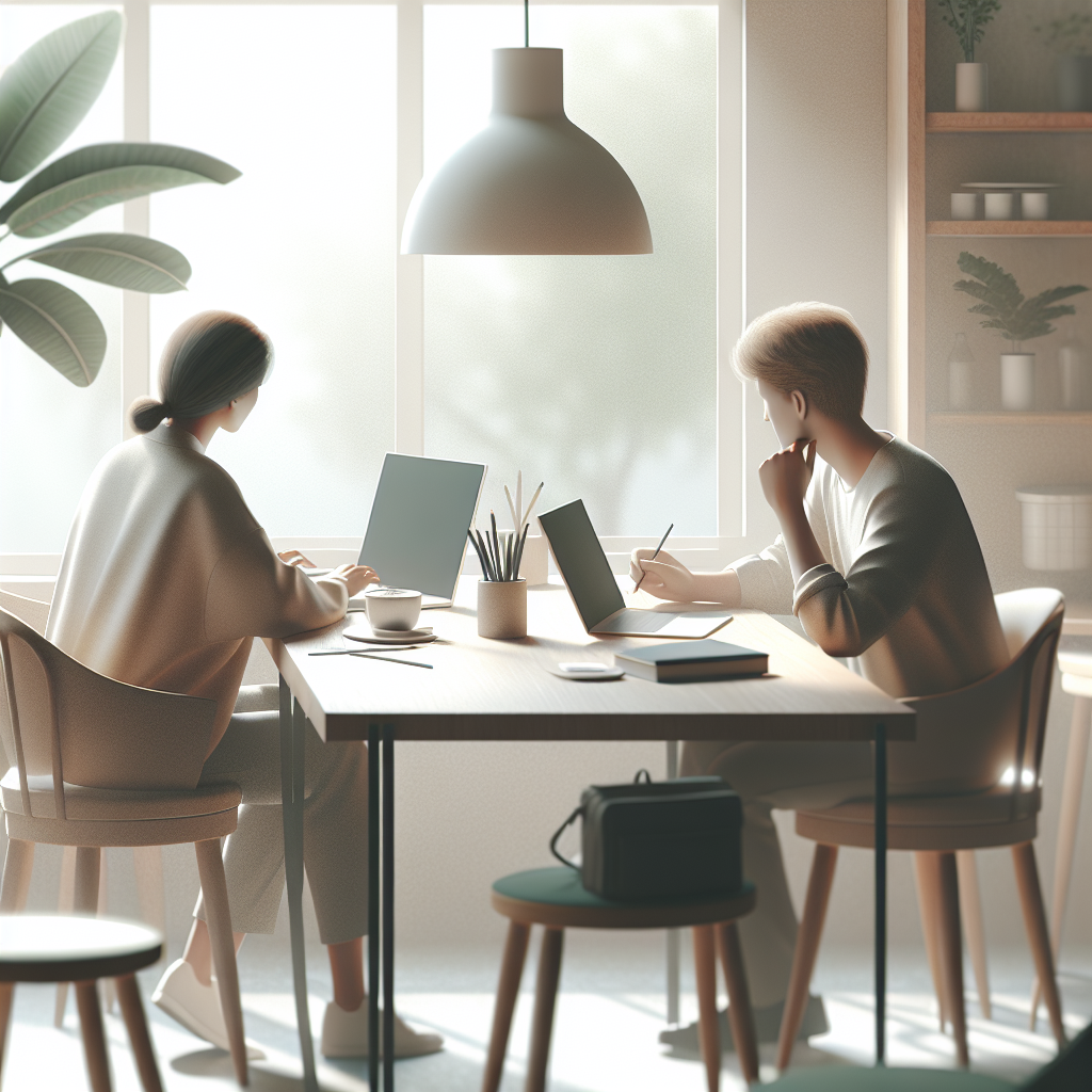 Creative Block Solutions: A writer sits thoughtfully at a desk, a notepad in front of them, amidst scattered pens, embodying the search for inspiration.