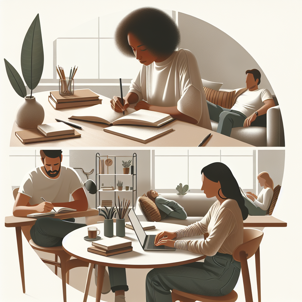 Professional Writing Tips: Image showing a writer at a desk surrounded by writing tools.